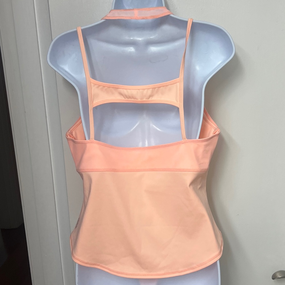 FP movement Orange Tank Top with a mesh halter overlay on the chest, Sz. XL - Picture 2 of 11